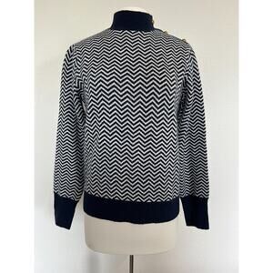 J. Crew Navy and White Chevron Turtleneck Sweater